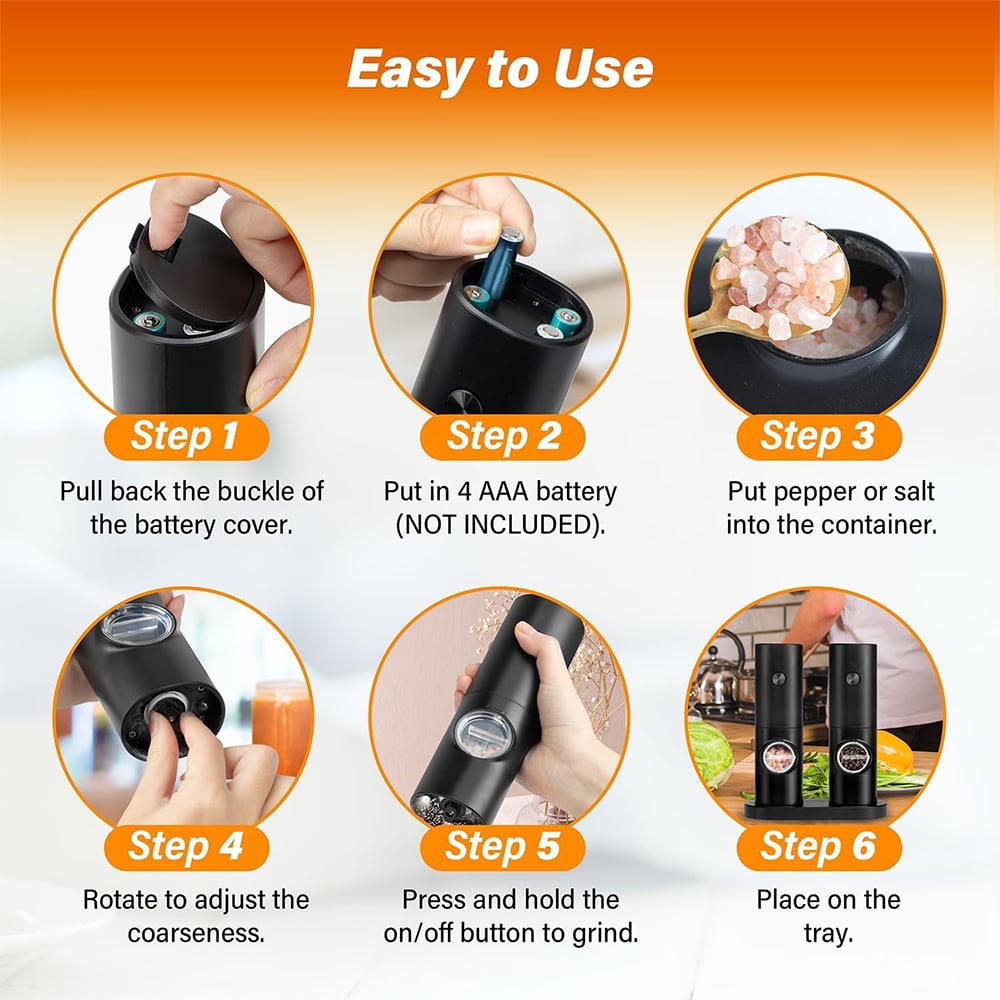 Electric Salt & Pepper Grinder Set – 2 Pack Automatic Spice Mills