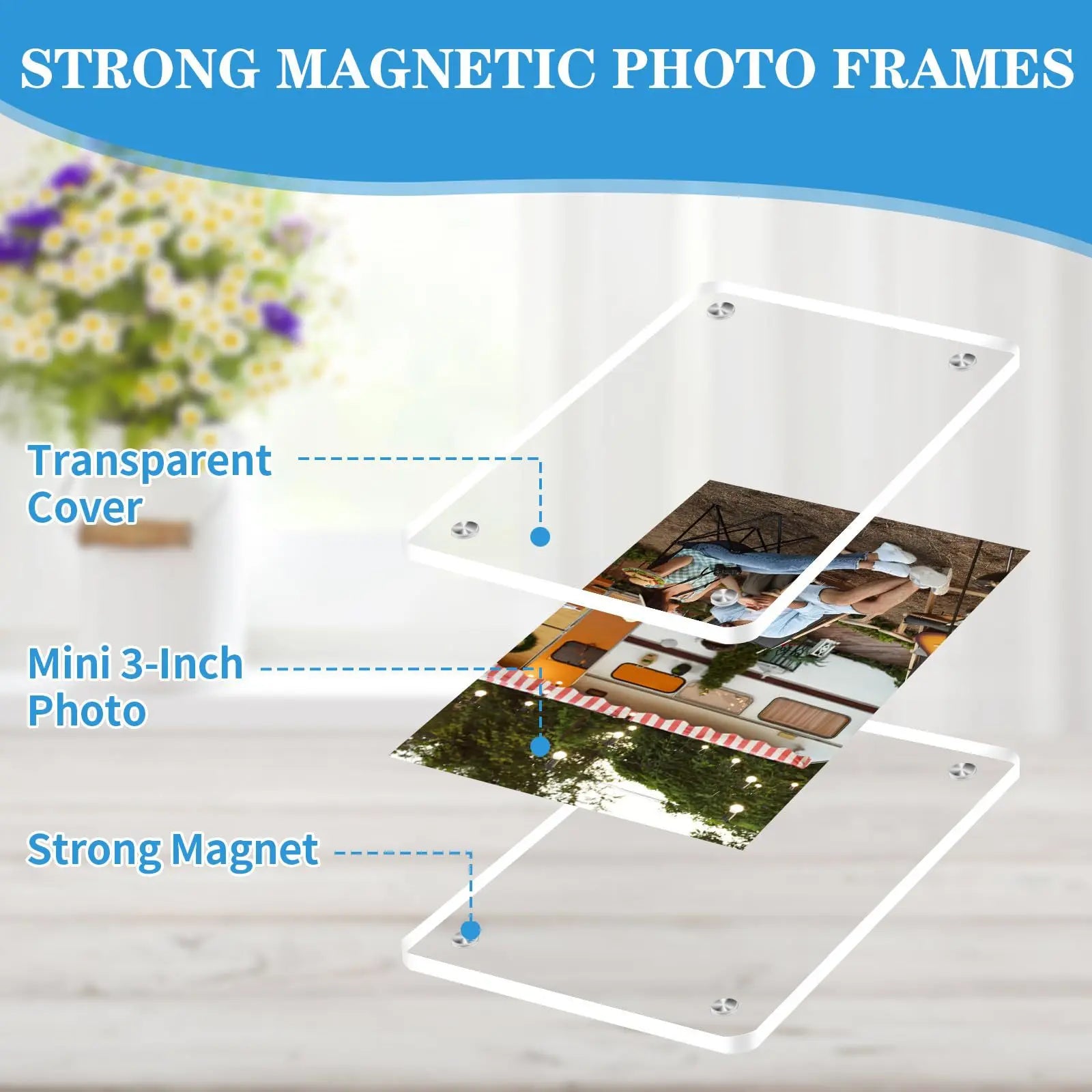Wallet‑Size Magnetic Acrylic Photo Holder for Car & Fridge