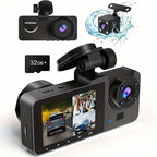 3-Channel 4K UHD Dash Cam Front, Rear and Inside with 32GB SD Card
