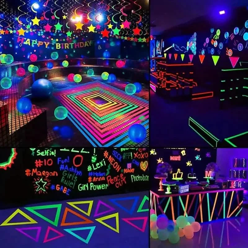 5-Pack:  Fluorescent Light Tape for Party Decorations, Birthdays & Crafts