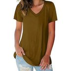 5-Pack: Ladies Ultra Soft Cotton Blend Basic V-Neck Short Sleeve Shirts