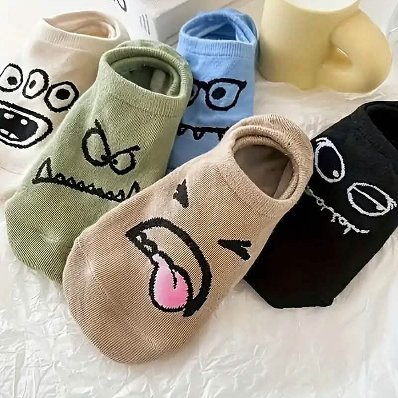 5-Pairs: Cartoon Print Low Cut Ankle Socks