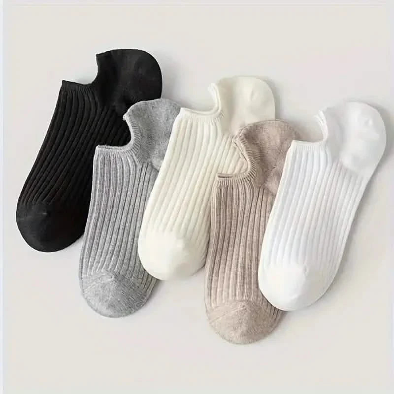 5-Pairs: Women's No-Show Socks, Elegant Solid Colors