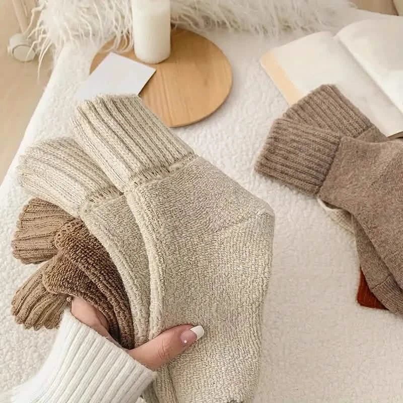 5-Pairs: Women's Stockings & Hosiery Simple Solid Thickened Socks