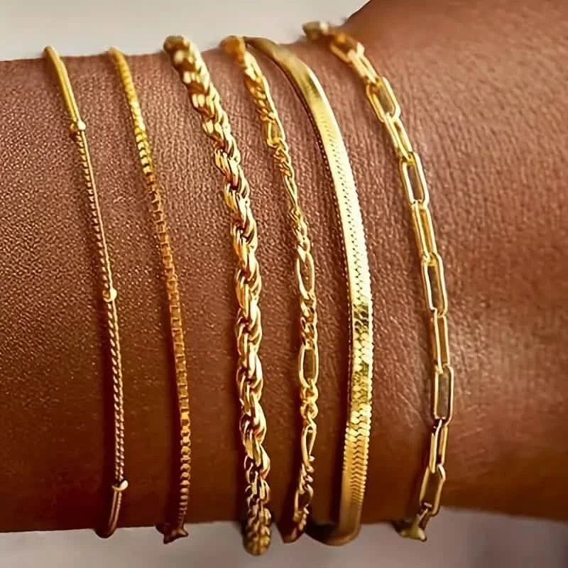 5-Piece: Elegant Multi-Layered Chain Bracelet Set