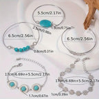 5-Piece Set: Retro Turquoise Inlaid Bracelet