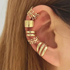 5-Pieces: Golden Leaf Cutout Ear Clips