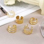 5-Pieces: Golden Leaf Cutout Ear Clips