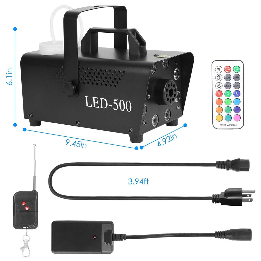 500W Fog Machine 2000CFM Colorful Smoke Machine with 8-Pieces LEDs 5 Lighting Effects 3-Level Brightness