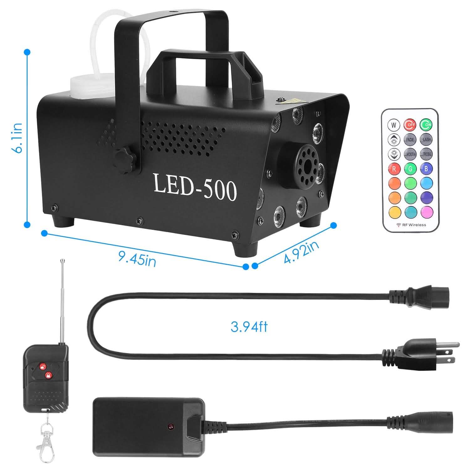 500W Fog Machine 2000CFM Colorful Smoke Machine with 8-Pieces LEDs 5 Lighting Effects 3-Level Brightness