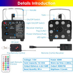 500W Fog Machine 2000CFM Colorful Smoke Machine with 8-Pieces LEDs 5 Lighting Effects 3-Level Brightness