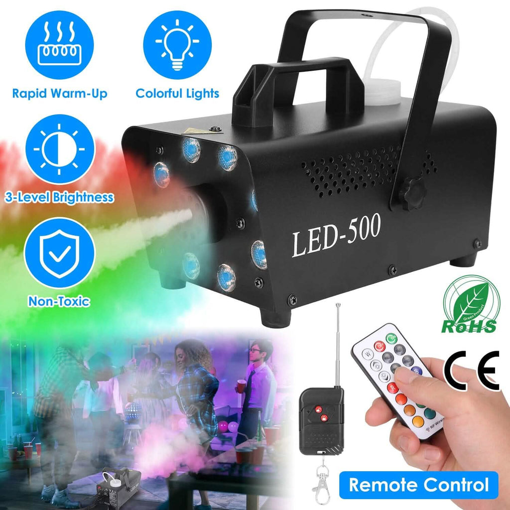 500W Fog Machine 2000CFM Colorful Smoke Machine with 8-Pieces LEDs 5 Lighting Effects 3-Level Brightness