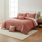 Botanical 5-Piece Comforter Set - Pintuck Bedding with Abstract Wave Design
