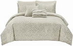 Botanical 5-Piece Comforter Set - Pintuck Bedding with Abstract Wave Design