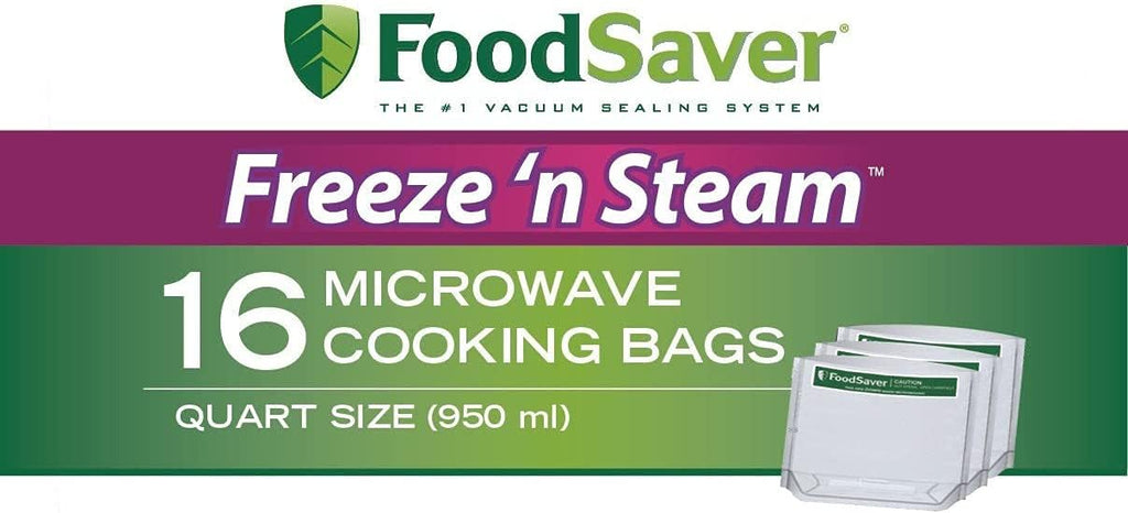 FoodSaver 1-Quart Freeze 'n Steam Microwavable Single-Cooking Bags, 16 Count, Clear (Pack of 8)