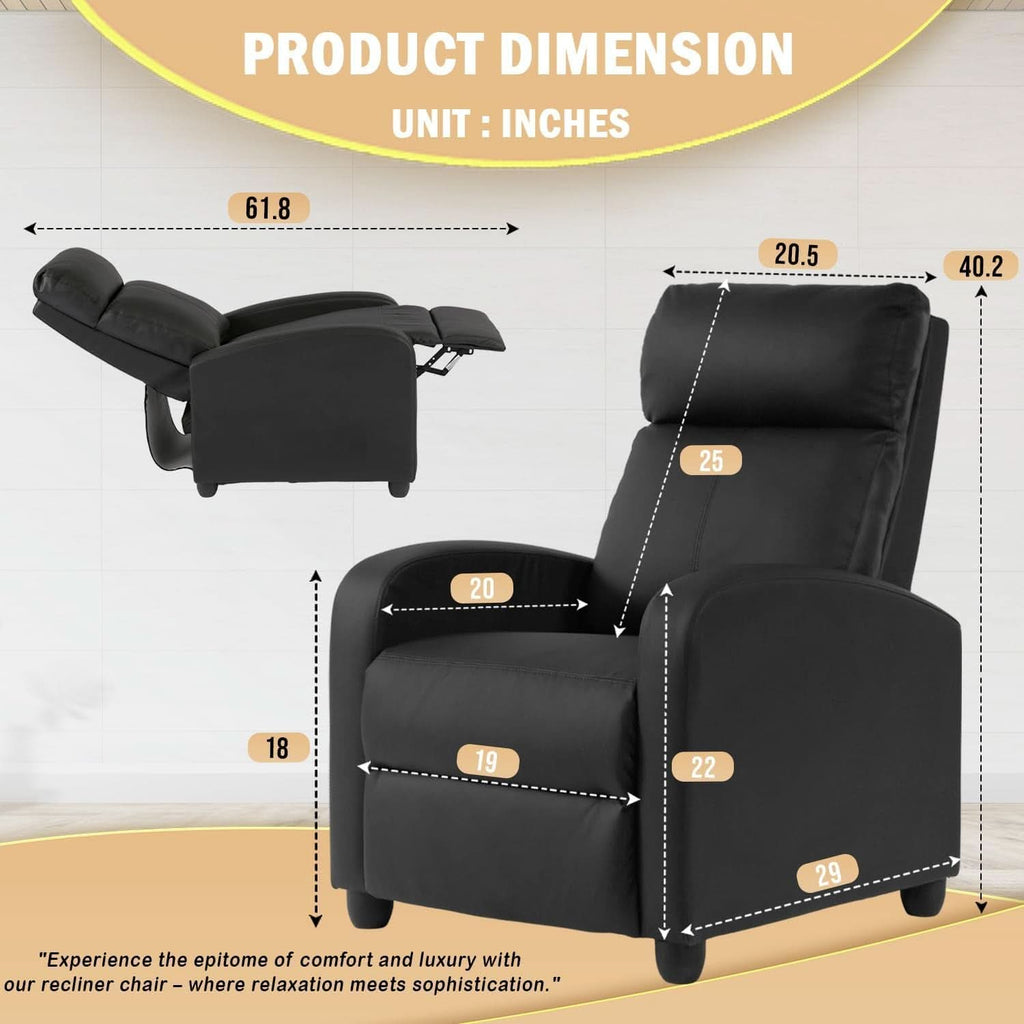 Black Leather Recliner Chair With Lumbar Support For Living Room