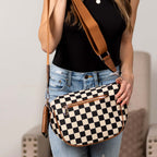 Kaylee Mixed Media Double Zip Crossbody Sling Bag