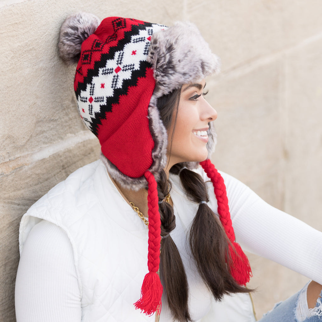 Fair Isle Pom Trapper Hat
