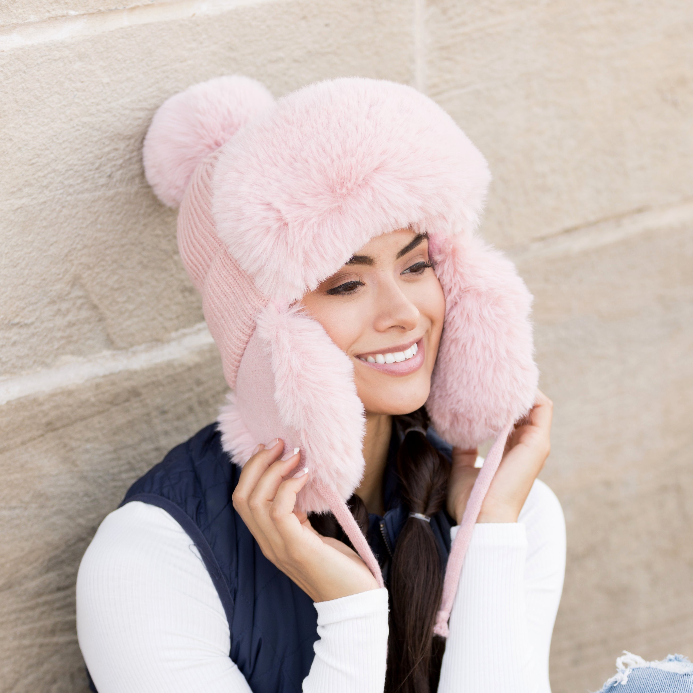Ribbed Pom Trapper Hat