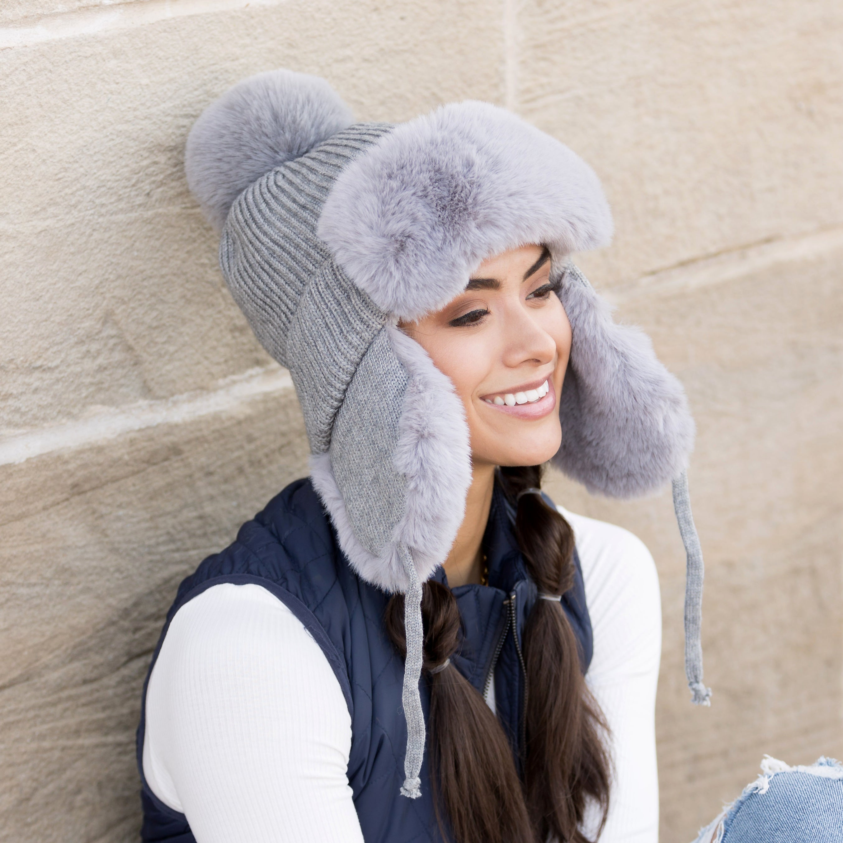 Ribbed Pom Trapper Hat