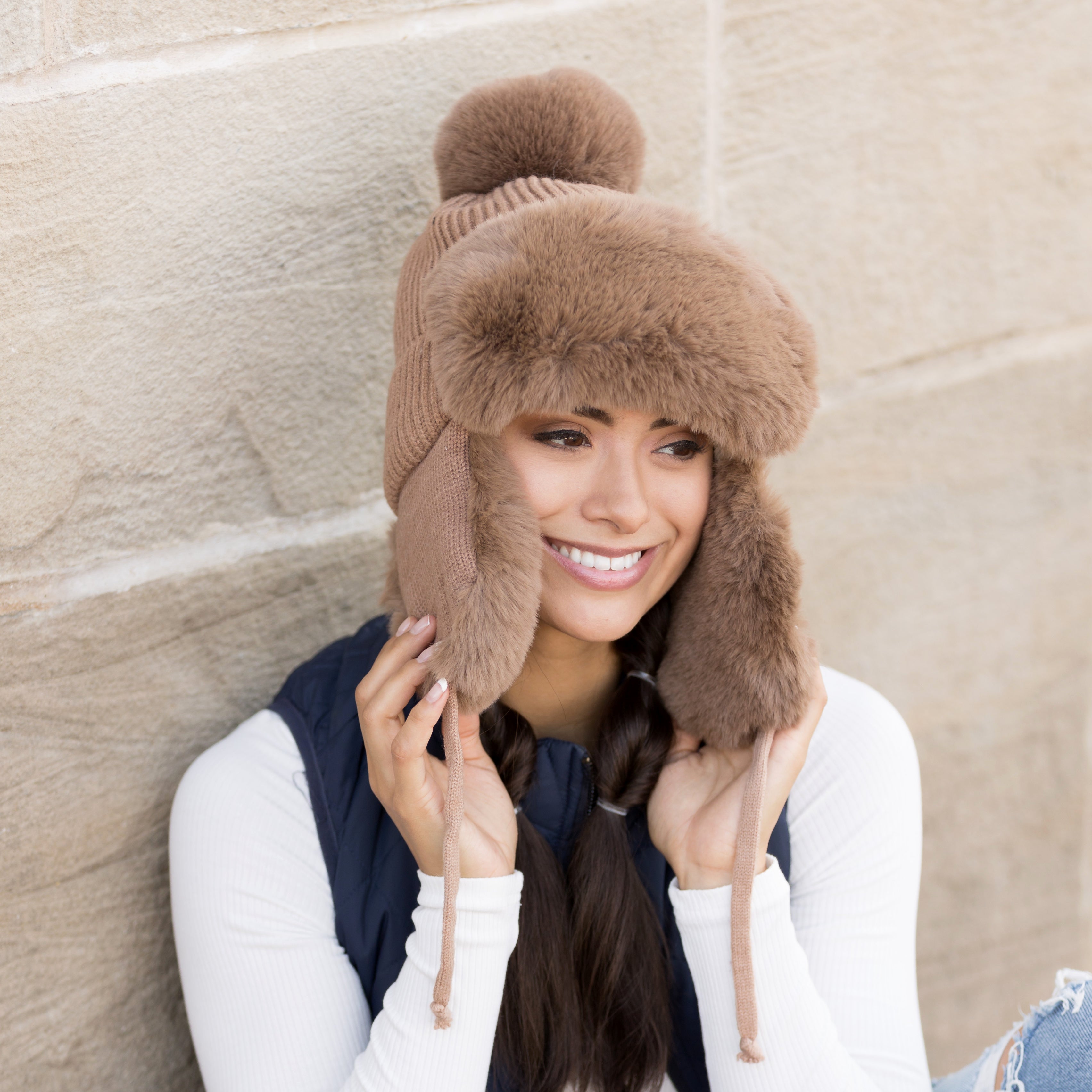 Ribbed Pom Trapper Hat