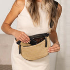 Valentina Mixed Media Straw Sling Crossbody Bag
