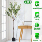 5.9ft Artificial Olive Tree with Lush Olive Branches and Fruits with Black Planter Pot