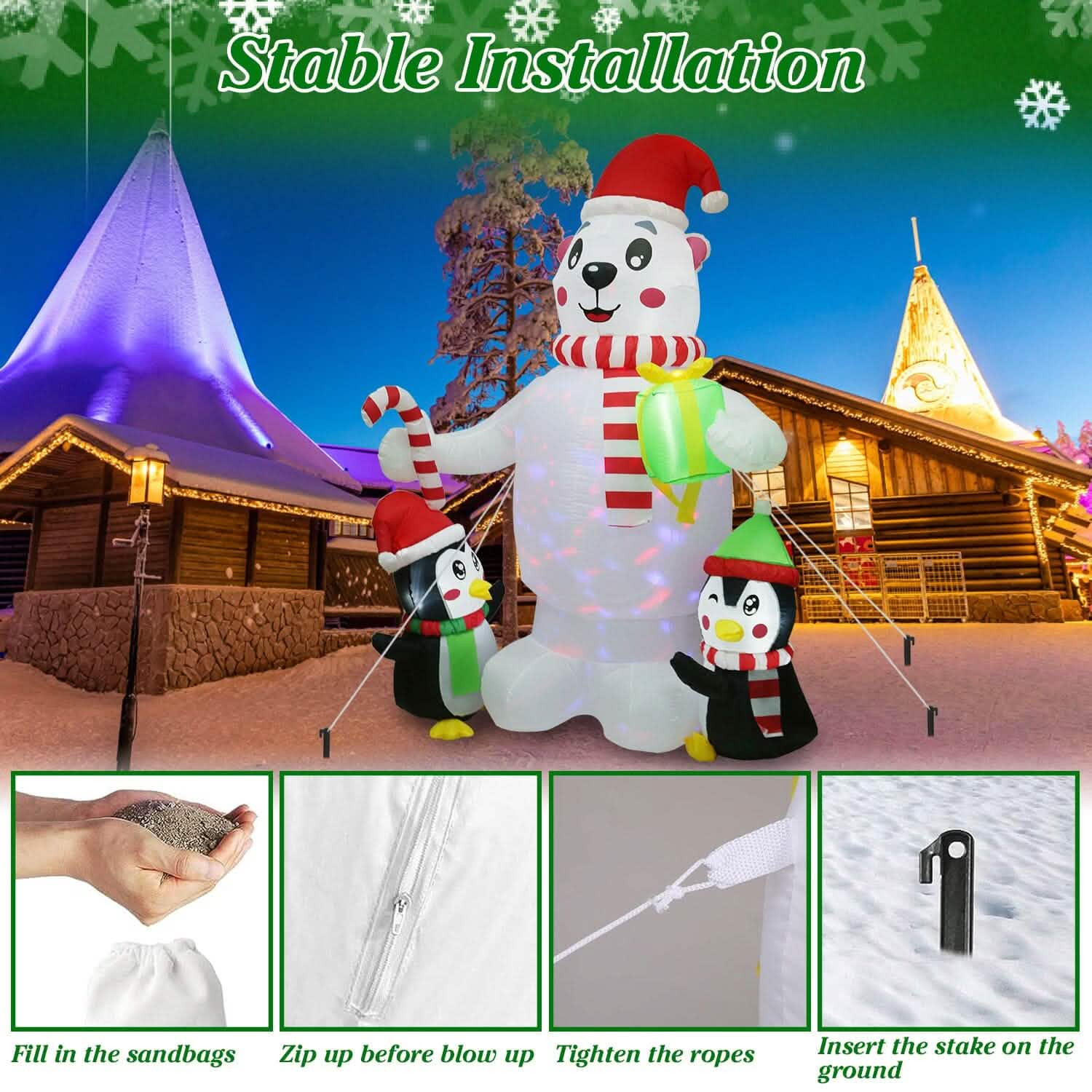 5.9Ft Christmas Inflatable Polar Bear and Penguin Blow Up Yard Outdoor Decoration with LED