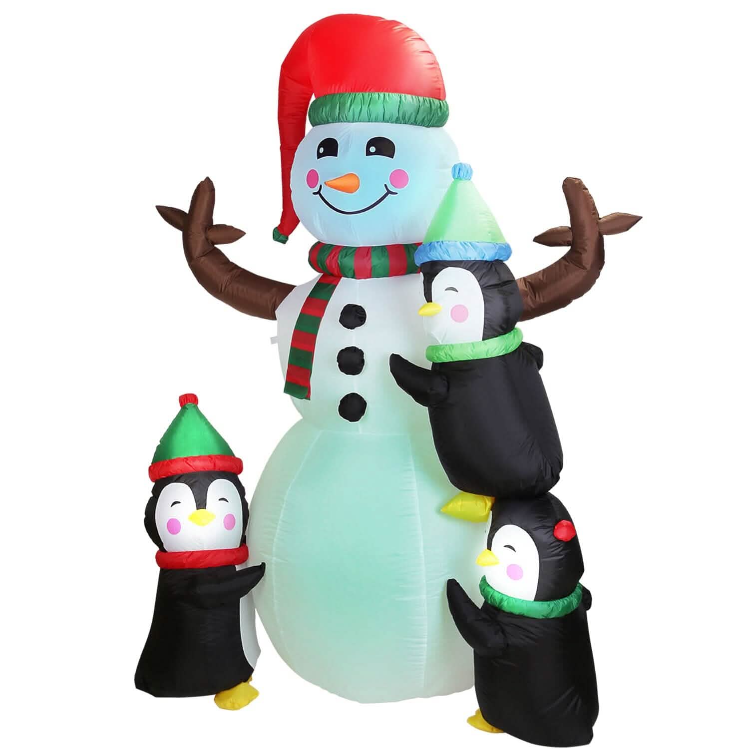 5.9Ft Snowman and Penguin Blow Up Yard Decoration with LED Light Built-in Air Blower
