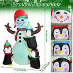 5.9Ft Snowman and Penguin Blow Up Yard Decoration with LED Light Built-in Air Blower
