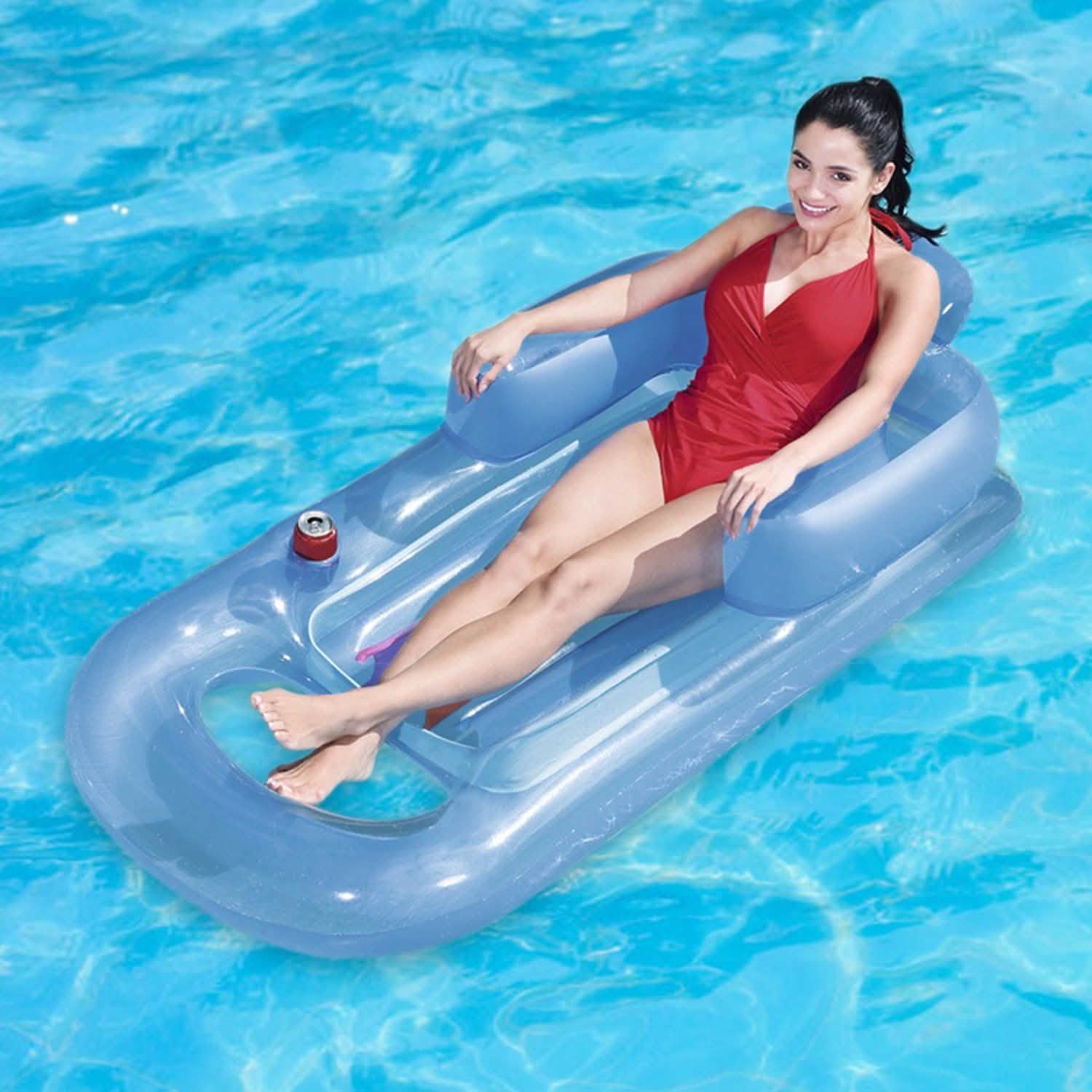 59in Inflatable Pool Float Raft with Headrest Armrest Cupholder