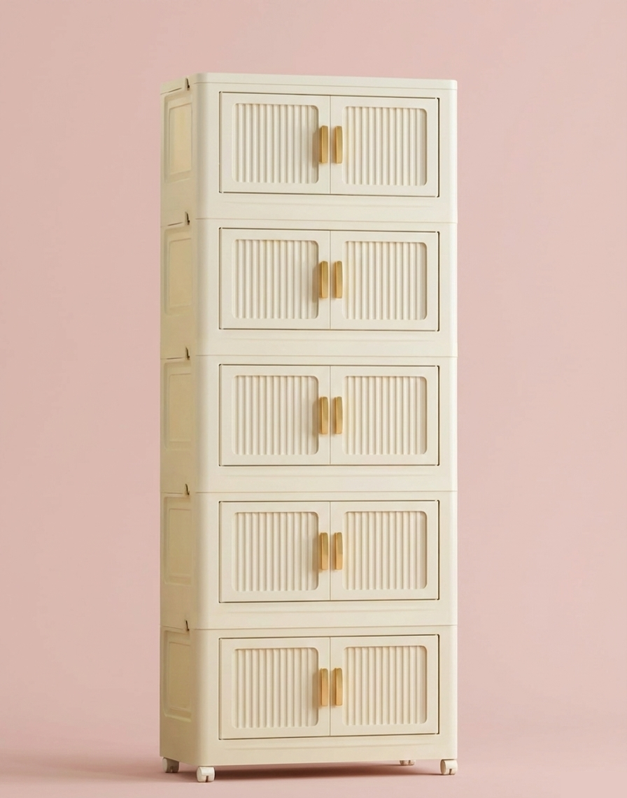 2-6 Layer Foldable Rolling Storage Bin Cabinet