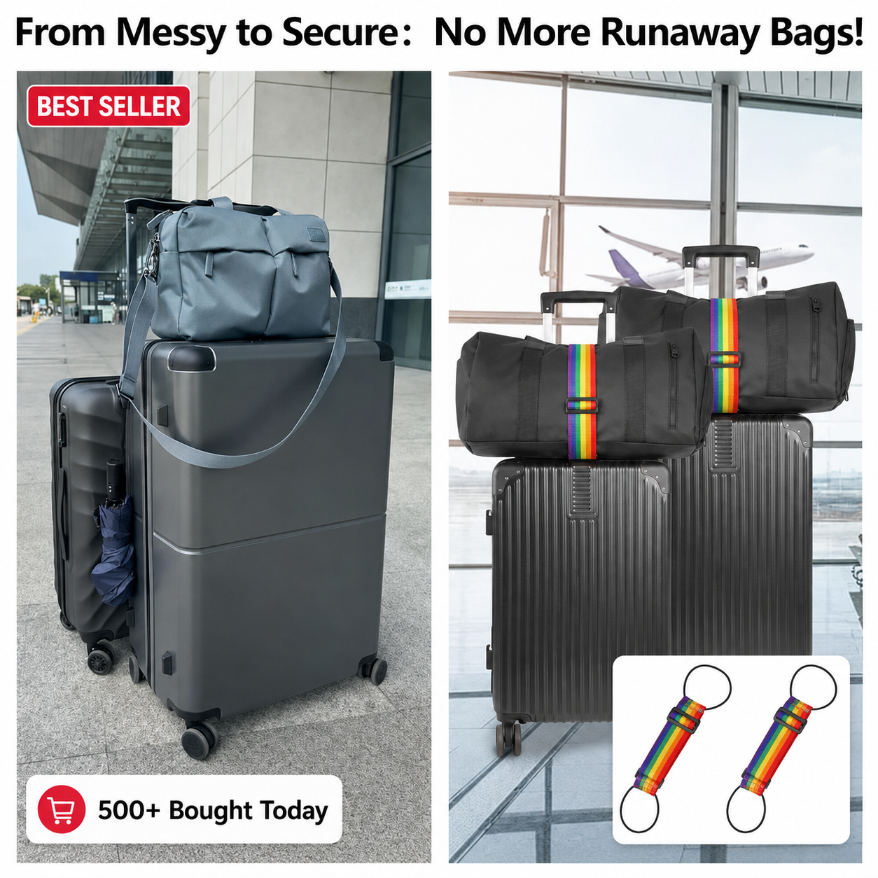 2-Pack Adjustable Luggage Connector Straps – Multi-Use Travel Bag Securing Belts