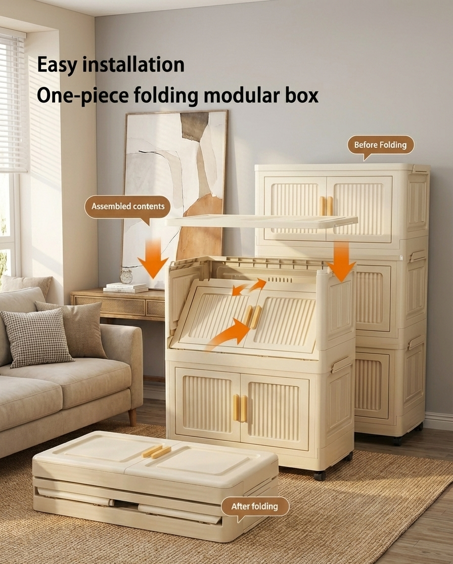 2-6 Layer Foldable Rolling Storage Bin Cabinet