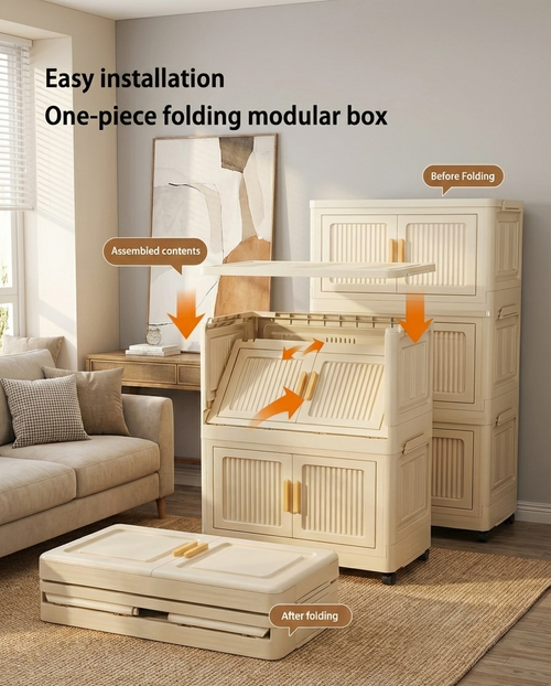 2-6 Layer Foldable Rolling Storage Bin Cabinet