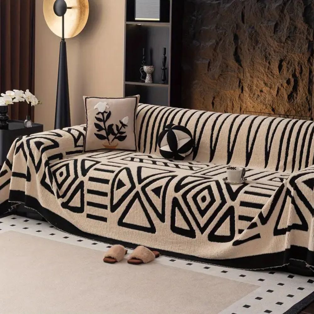 Knit Sofa Cover with Maze Pattern