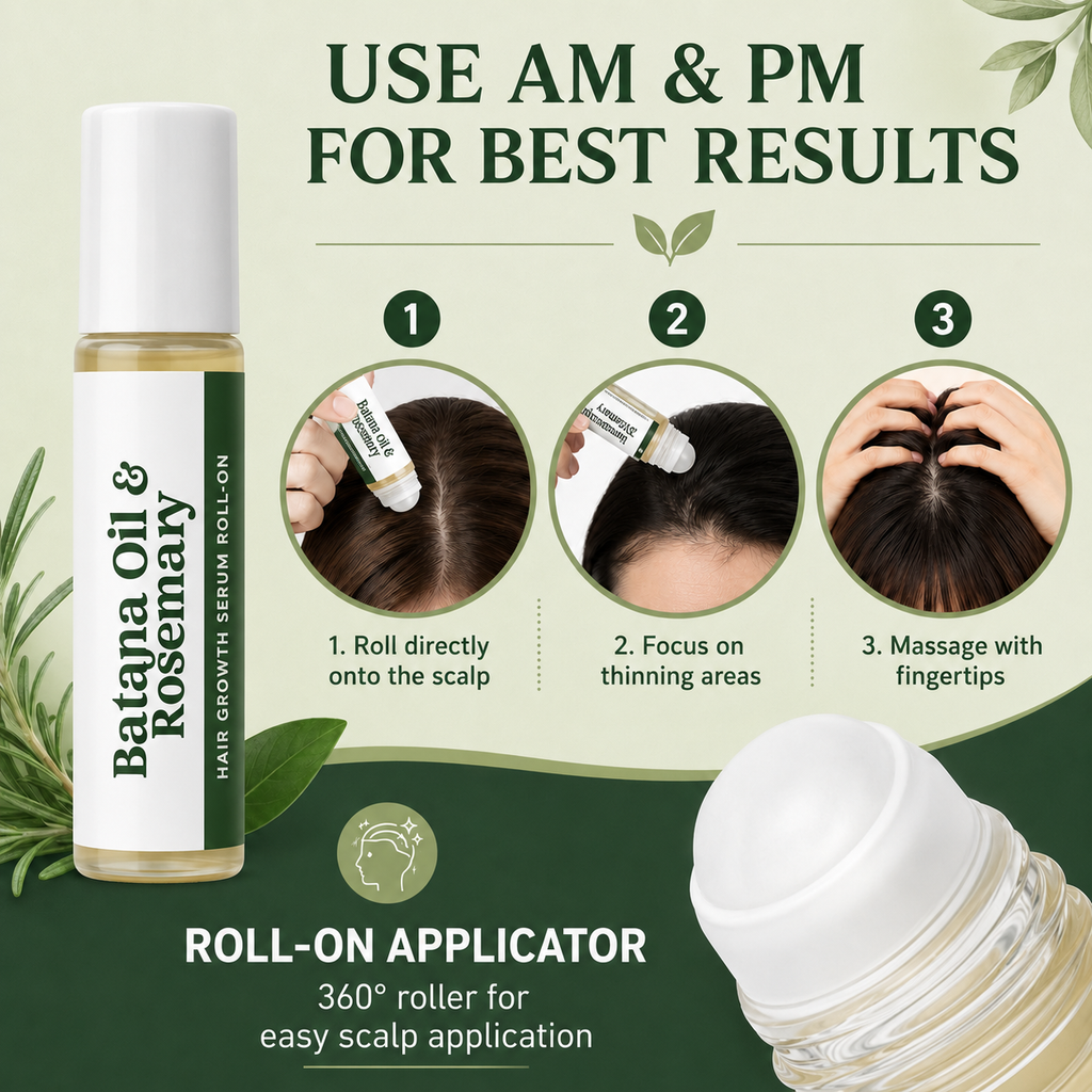 Rosemary & Batana Scalp Serum Roll-On – Daily Hair & Scalp Support for Fuller-Looking Hair