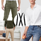 Men's 4-Clip Suspenders, X Type, Wide Suspenders, Men's Black, Leather, Suspenders