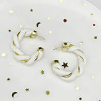 Gold-Plated Twisted Leather Hoop Earrings with Gift Pouch
