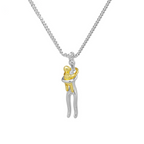 Hug Embrace Pendant Necklace for Mom & Child, Silver Gold Two-Tone Family Jewelry
