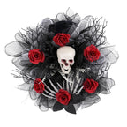 Halloween Garland Red Rose Skull Front Door Wreath