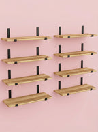 Rustic Wood Floating Wall Shelves with Metal Brackets