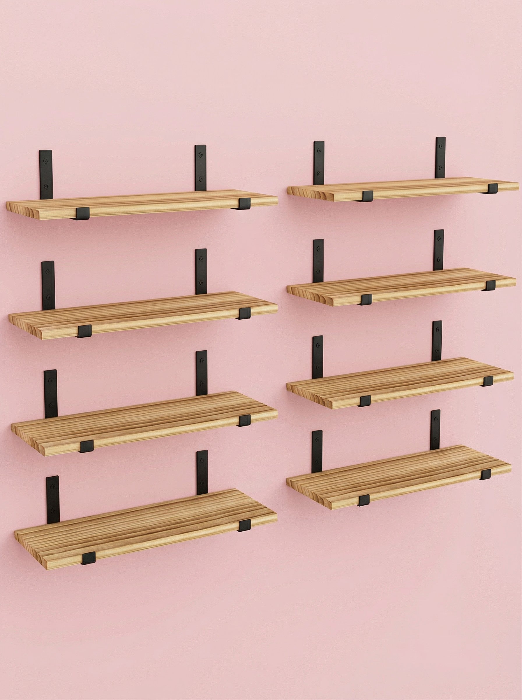 Rustic Wood Floating Wall Shelves with Metal Brackets