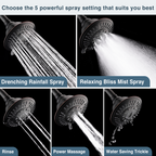 High Pressure 5-Spray Fixed Shower Head, Angle Adjustable