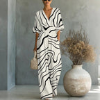 Women's Waist-Cinched V-Neck Printed Wide-Leg Jumpsuit