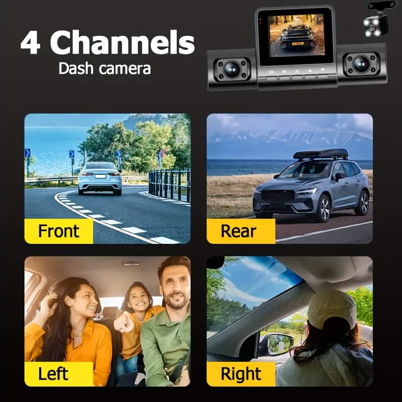 4-Channel Car DVR Dash Cam – 1080P Front, 720P Side & Rear, Night Vision