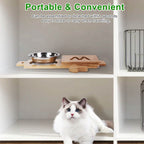 5°Tilt Bamboo Double Elevated Dog Bowls with 4 Adjustable Heights