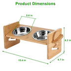5°Tilt Bamboo Double Elevated Dog Bowls with 4 Adjustable Heights