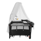 6-in-1 Foldable Baby Crib with Activity Center Diaper Changing Table