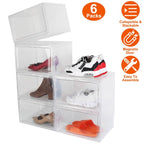 6-Pack: Collapsible Shoe Box Stackable Shoe Storage Bin with Magnetic Door